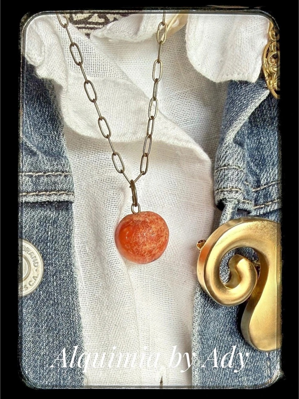 Orange & Gold Pendant Chain Necklace Carnelian